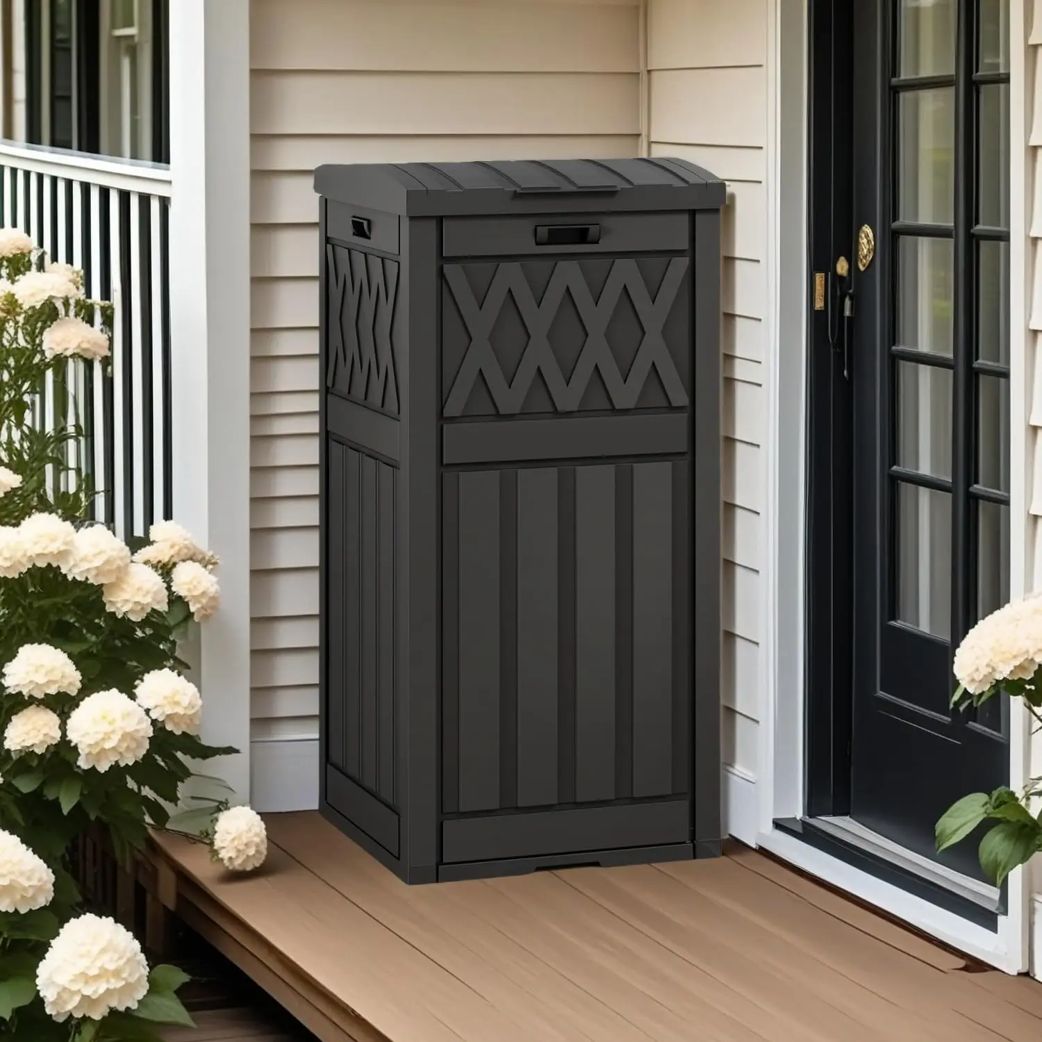 

Уличный мусорный бак с многослойной крышкой и поддоном для капель на 33 галлона, эластичный водонепроницаемый мусорный бак для кухни, патио, террасы