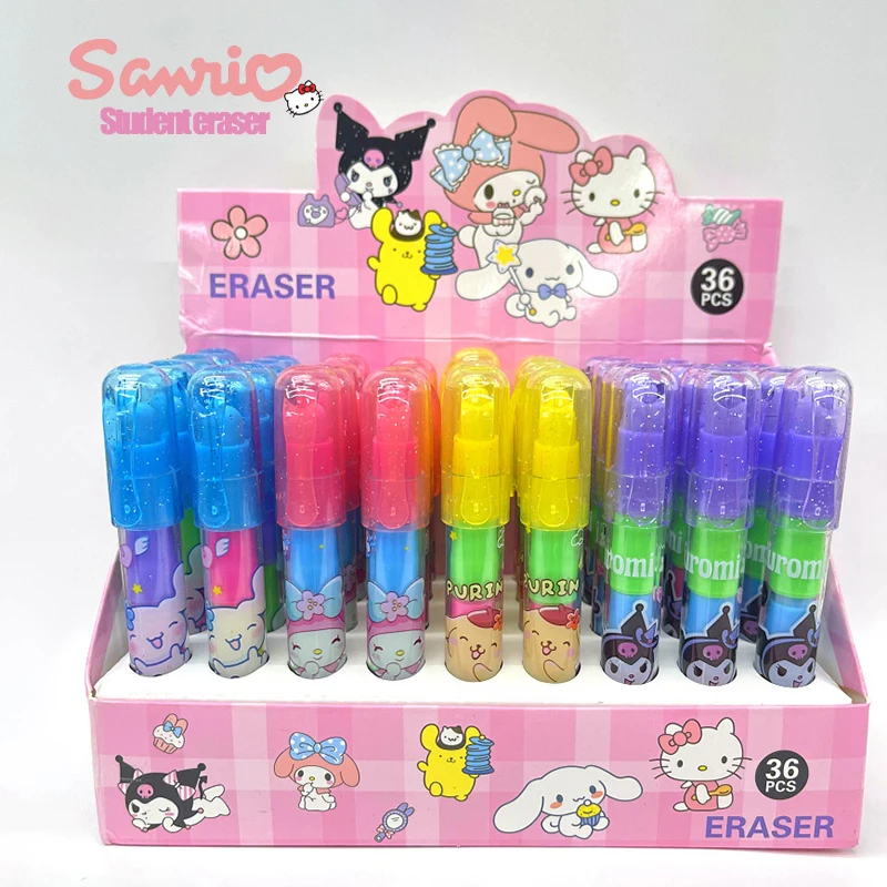 

36 Pcs/ Set Of Sanrio Hello Kitty Kuromi Melody Cinnamorroll Diy Kawaii Pencil Eraser Student Stationery Small Gifts Small Gifts