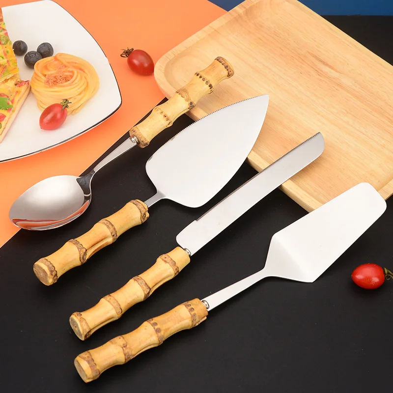 

Nature Bamboo Pizza Cake Shovel Triangular Spatula Set Steel Stainless Cheese Slicer Cutter Knife,Butter Knife