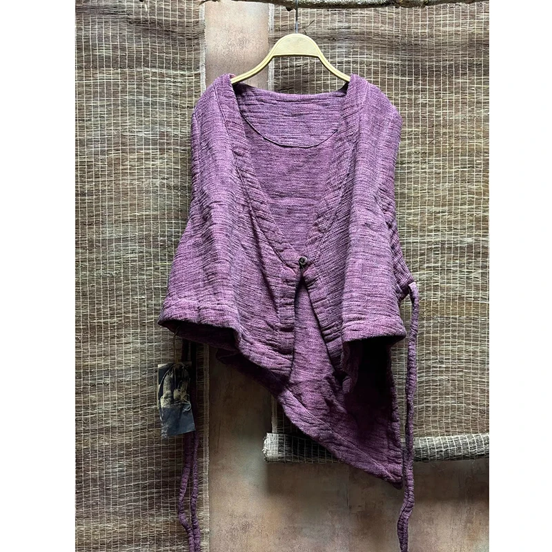 

25 New Arrival Autumn/winter Women Casual Loose Sleeveless V-neck Vest All-matched Asymmetric Open Stitch Outerwear & Coats S94