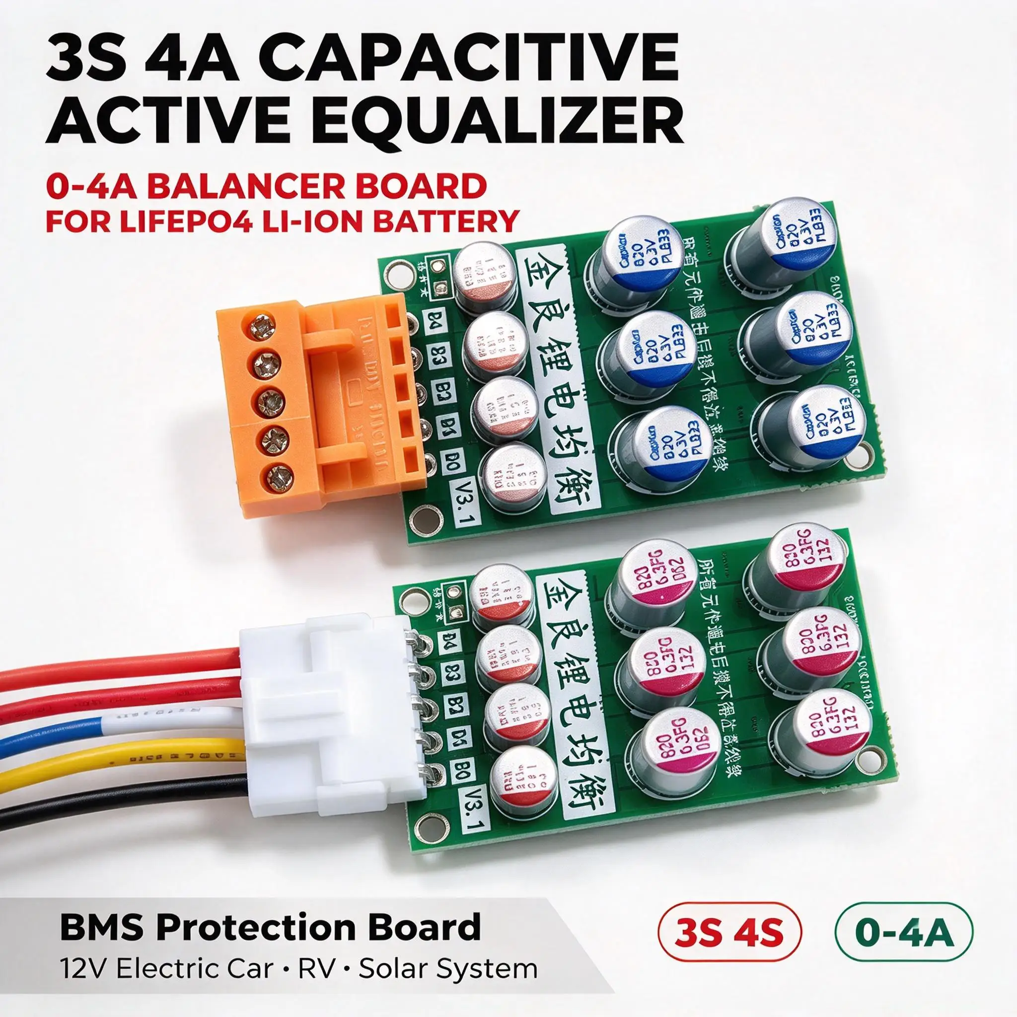 DYKB 3S 4S 0-4A Capacitive Active Equalizer Balancer LiFePO4 Li-ion Battery Energy Balance for 12V Car RV BMS Protection Board