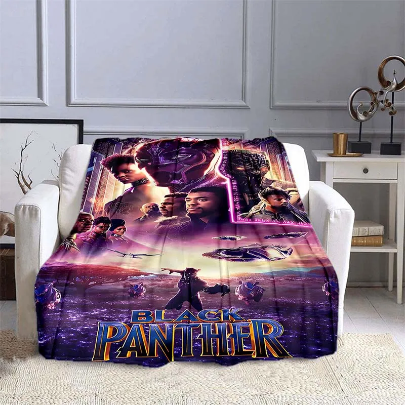 MINISO Marvel Black Panther Pattern Blanket Warm Soft Fluffy Kids and Adult Sofa Bed Throw Blanket Outdoor Travel Camping Sheet