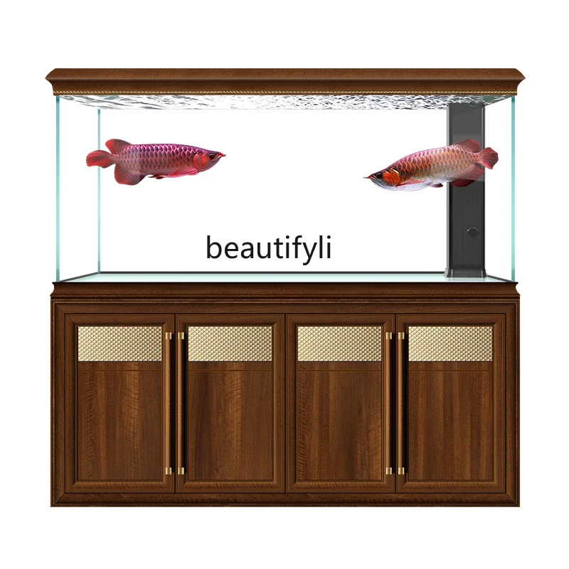 

Solid wood ultra-white glass arowana tank living room large, household bottom filter aquarium fish tank