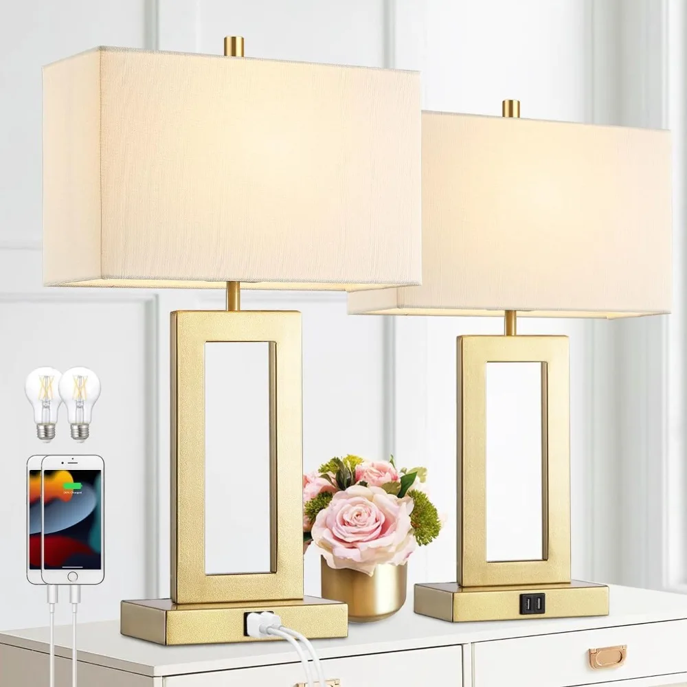 

Gold Table Lamps Set of 2 with Dual USB Ports,3-Way Dimmable Touch Control Bedside Lamps,22inch Tall Modern Bedroom Table Lamp f