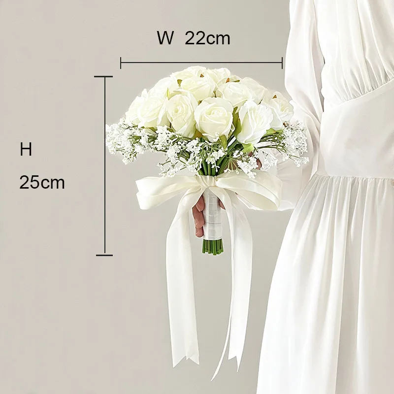 Bride Bouquet Wedding Flowers Bridesmaids Bridal Silk Roses Fake Babys Breath Wedding Accessories Table Centerpiece Decoration