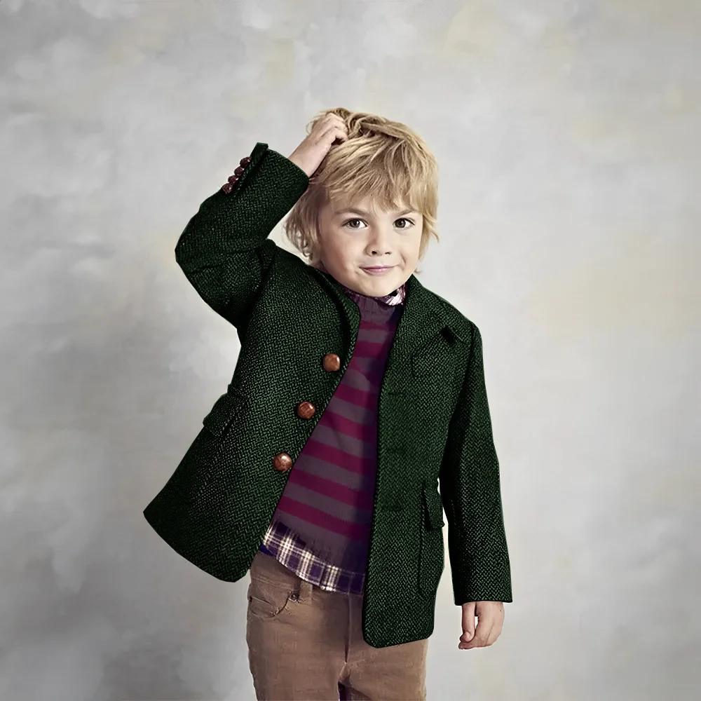 Kids Jacket Retro Herringbone Jacket Boys Casual Blazer Single Breasted Fashion Children Suit (2T-16T)