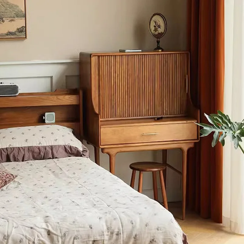 Full solid wood retro French makeup table bedroom home organ roller shutter dressing table walnut 2