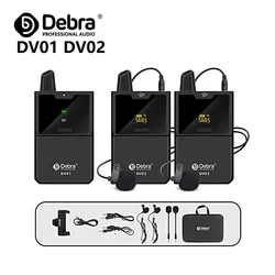 Debra DV01 DV02 Dual Channels UHF Wireless Lavalier Microphone with Monitoring 50M for DSLR Camera Smartphone Live Recording