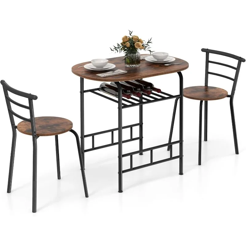 

Giantex 3 Piece Dining Set Compact 2 Chairs and Table Set with Metal Frame and Shelf Storage Bistro Pub Breakfast Space Saving