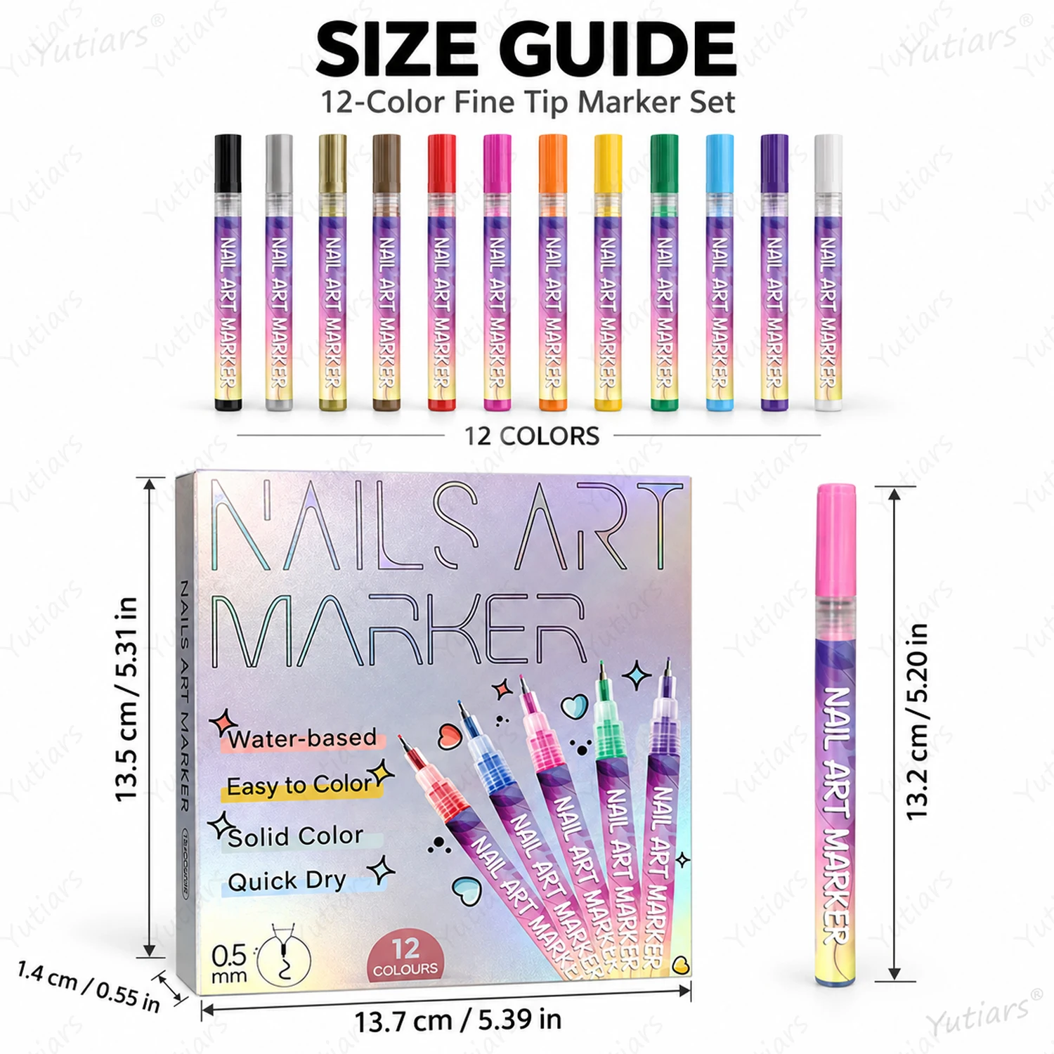 12 Colors Fine Tip Marker Pens 0.5mm Water Based Drawing Pens for Nail Art Designs Paper Painting DIY Crafts and Card Making