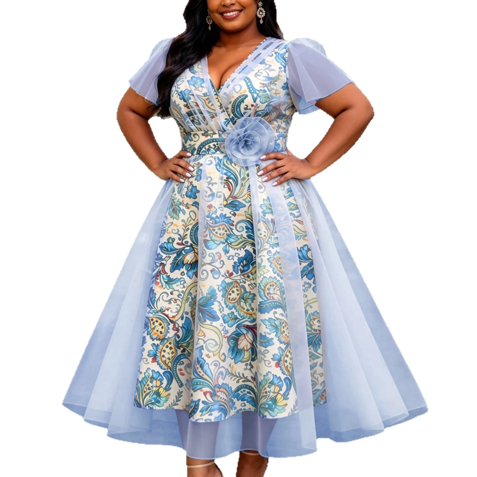 l-4xl-plus-size-dashiki-african-dresses-for-women-elegant-short-sleeve-v-neck-mesh-party-evening-wedding-midi-dresses-outfits