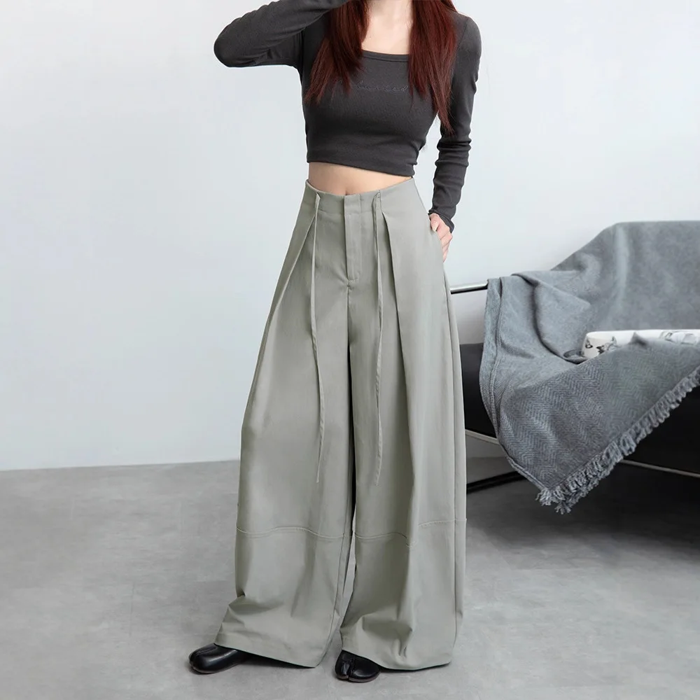 Grey Wide Leg Work Pants for Women 2026 Spring New Collection Hanging Casual Curved Knife Pants