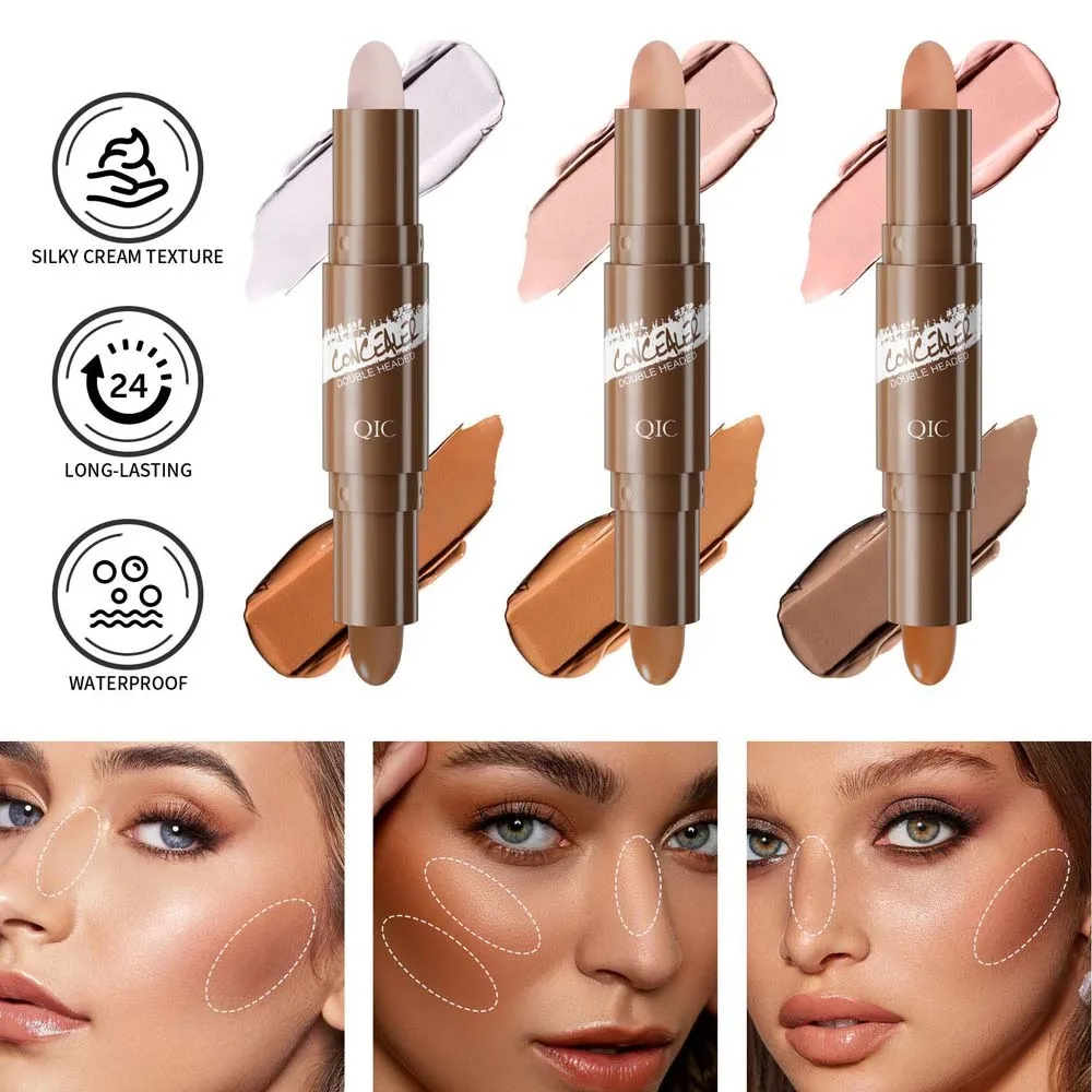 

Double Head Cream Contour Stick Smudge-Proof Long-Lasting Double Head Facial Concealer Natural Smooth Base Makeup Banquet