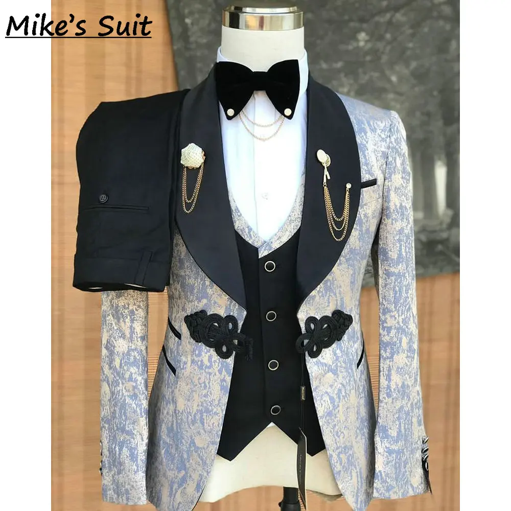 New Arrival Jacquard Wedding Suit Groom Wear Man's Suits Formal Tuxedo 3 Pieces Set Blazer Vest And Pants Traje De Novio