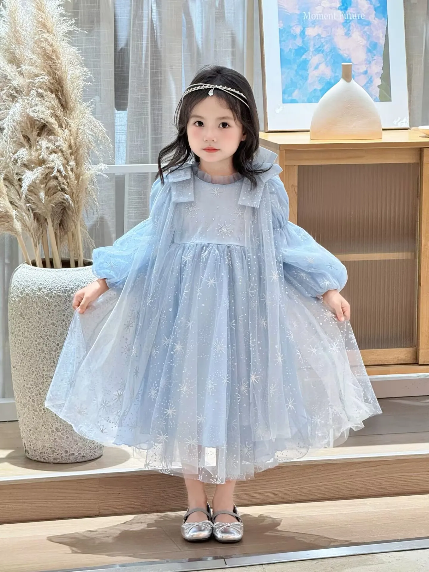 

Girl's Elsa Frozen Princess Dress Long Sleeve Gown Elegant Costume for Baby Girl Birthday Party One-piece Dresses 3-9 Years Old