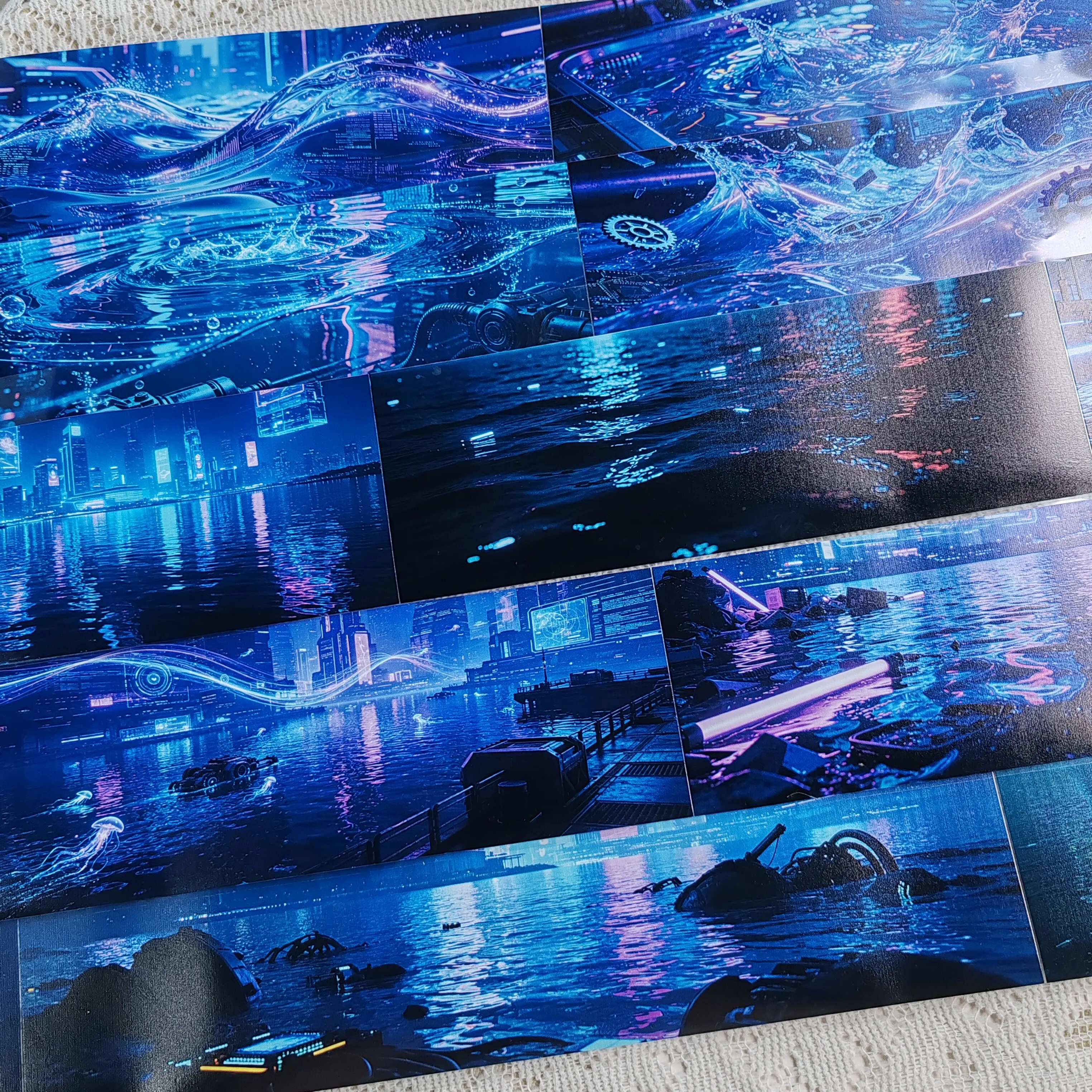 DIY Cyberpunk Water Surface Background Washi Tape, Scenery Journaling Sticker for Scrapbooking Collage Decor