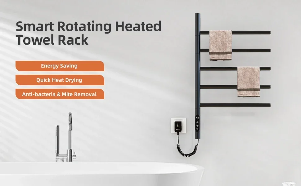 Electric Heated Towel Rail Digital Display Temperature Control Timing Rotatable Smart Bathroom Thermal Towel Warmers G63