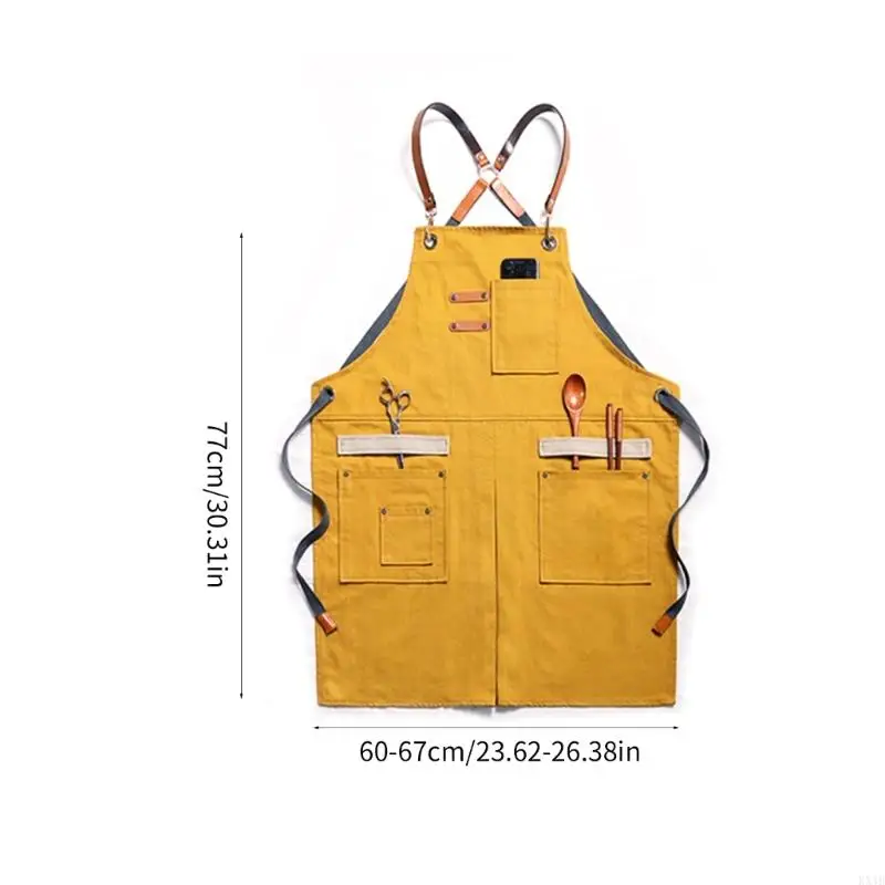 KX4B Unisex Apron for Men Women Hair Hairdressing Craftsmen Barista BBQ Coffee Shop Garden Work Apron with Pockets