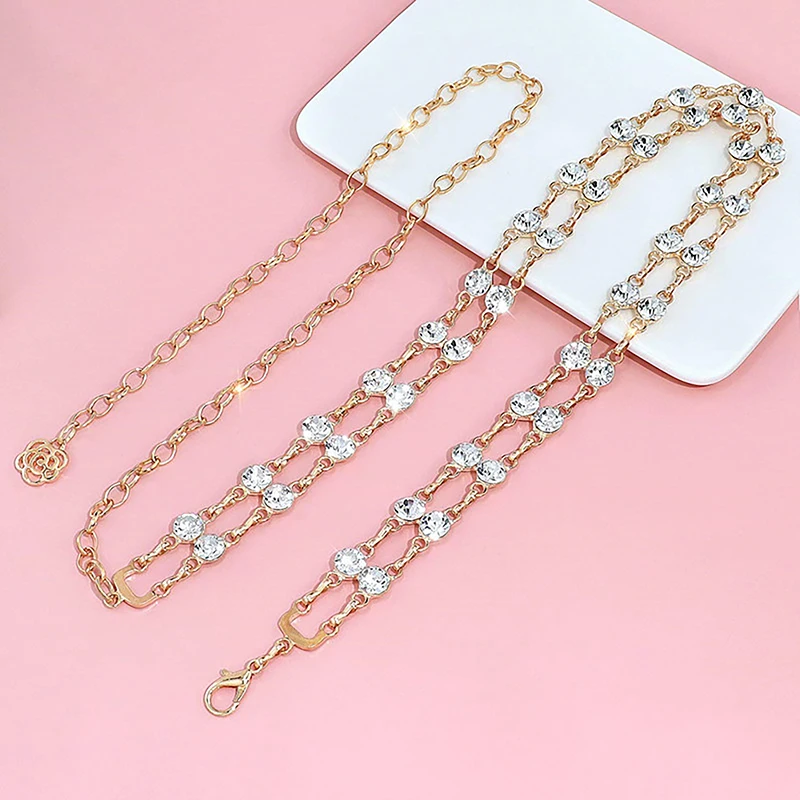 Creative Metal Chain Belt Fashion Versatile Alloy Rhinestone Waist Chain Ladies Luxury Double Layers Crystal Diamond Body Chain