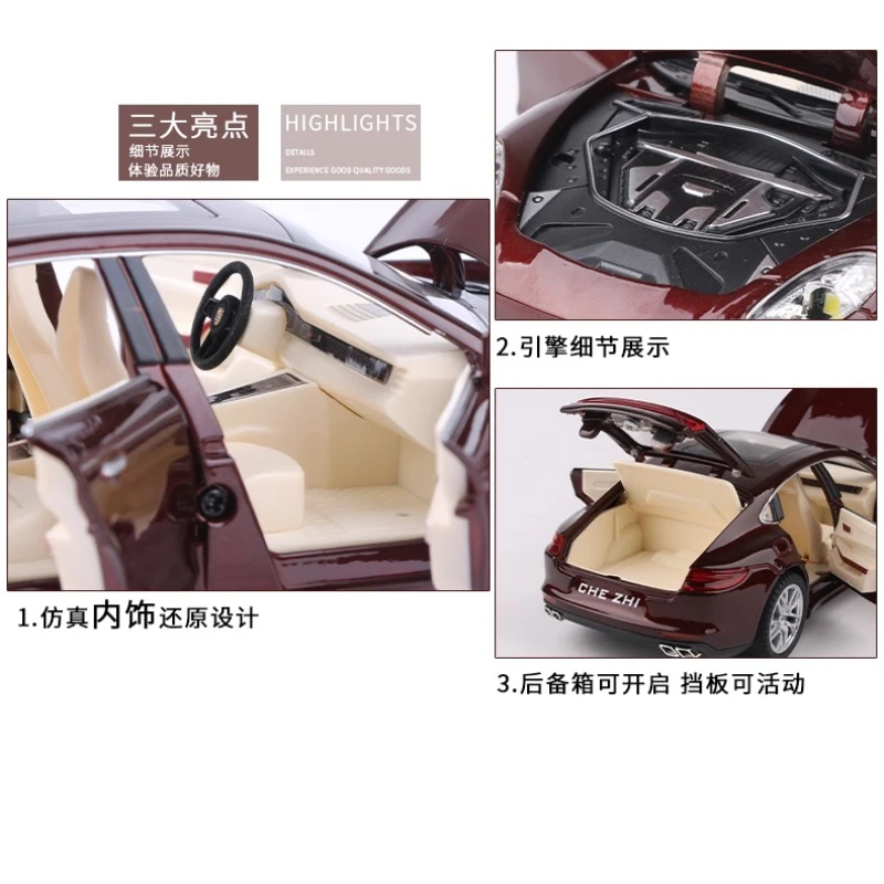 1:24 Panamera Miniatur-Sportwagenmodell, Spielzeug, Legierung, Druckguss, Türen, geöffnet, Sound, Licht, zurückziehen, Supercar, Ornamente, Geschenke