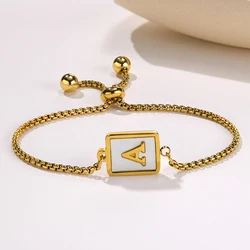 Initial Letter Bracelets for Women Stainless Steel Gold Color Natural Shell Adjustable Chain Bracelet Jewelry