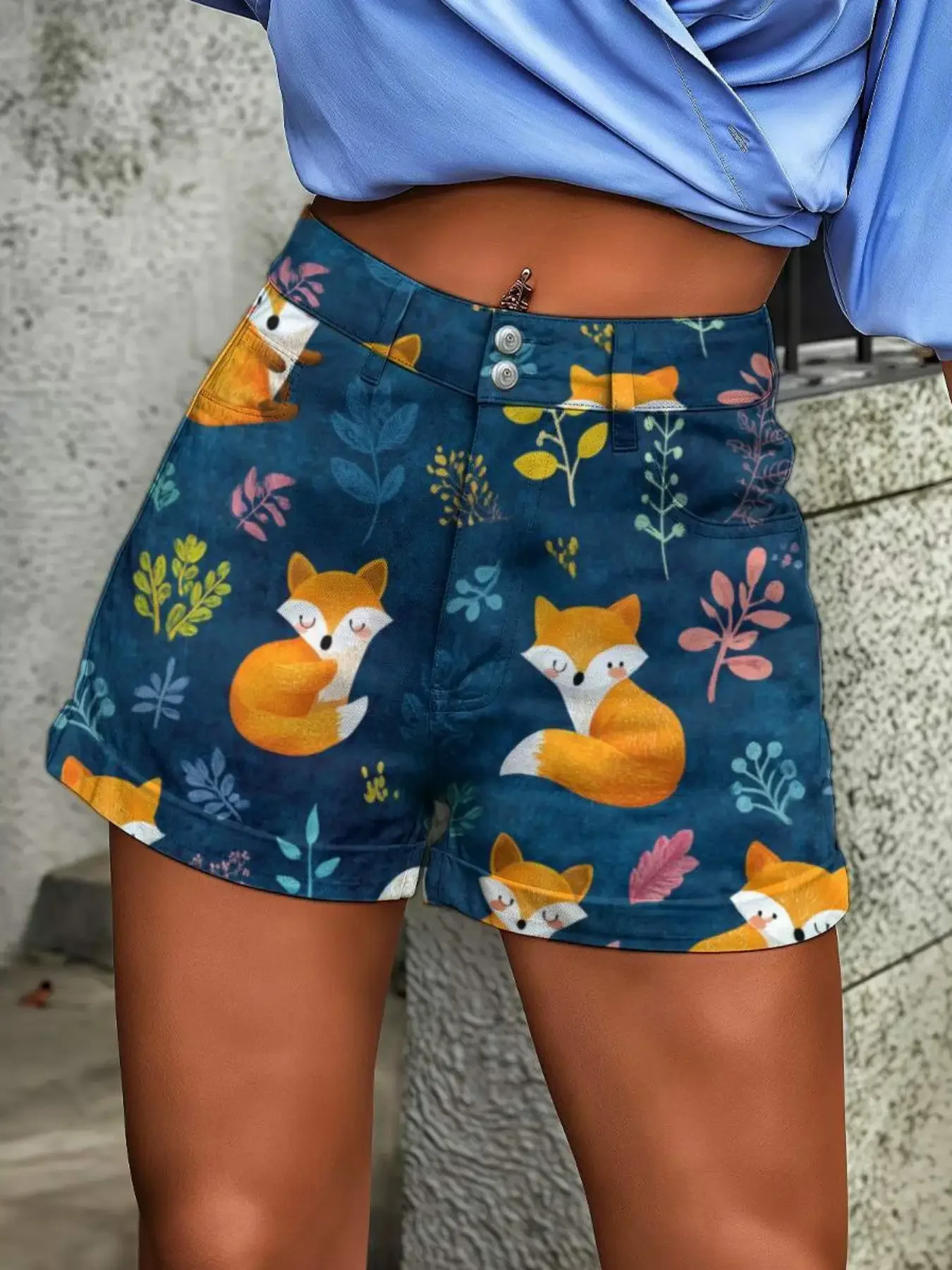 Full printed A-line cut casual summer shorts new Women's Retro Denim Shorts - High Waist Loose Short, 