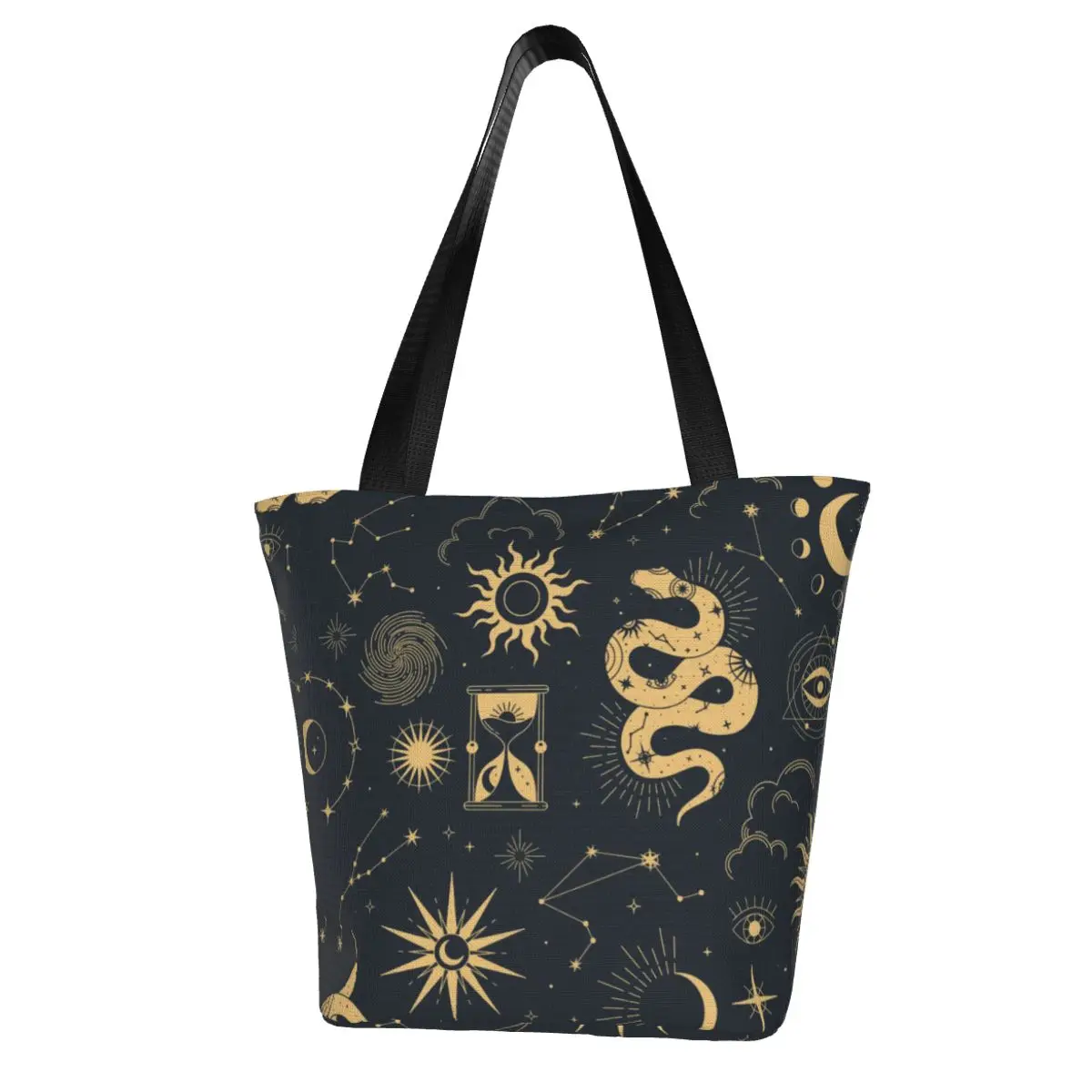 Sun and Moon Retro Shopping Bag Astronomy Witch Woman Fashion Handbags Stylish Cloth Work Bags Shoulder Bag