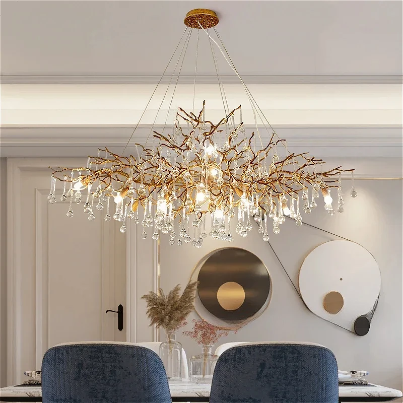 

European crystal chandelier - luxurious living room lamp - creative post-modern dining room - all-copper tree-shaped lamp