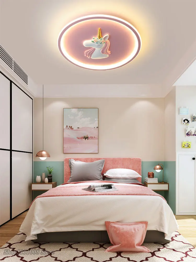 Nordic Round LED Unicorn Ceiling Light Modern Children's Room Girl Princess Bedroom Ceiling Lamps Study Cartoon Eye Lighting