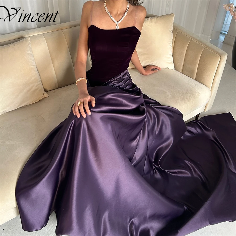 Customized Strapless Satin Classic Evening Dress A-Line Purple Fashion Prom Dress Panel Train Zipper Back Cocktail Dress