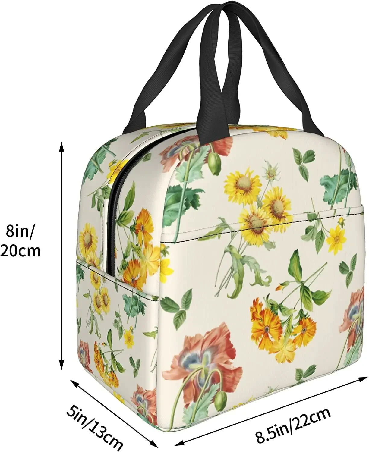 Lunch Bag Thermal Floral Insulated Lunch Box Cooler Thermal Waterproof Reusable Tote Bag for Travel Work Hiking Picnic