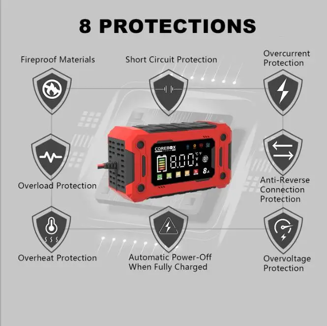 12V 15A 8A Auto- und Motorrad-Smart-Batterieladegerät für Lifepo4 Blei-Säure AGM Digital-Touchscreen Lithium-Eisenphosphat-Ladegerät – Detail 15