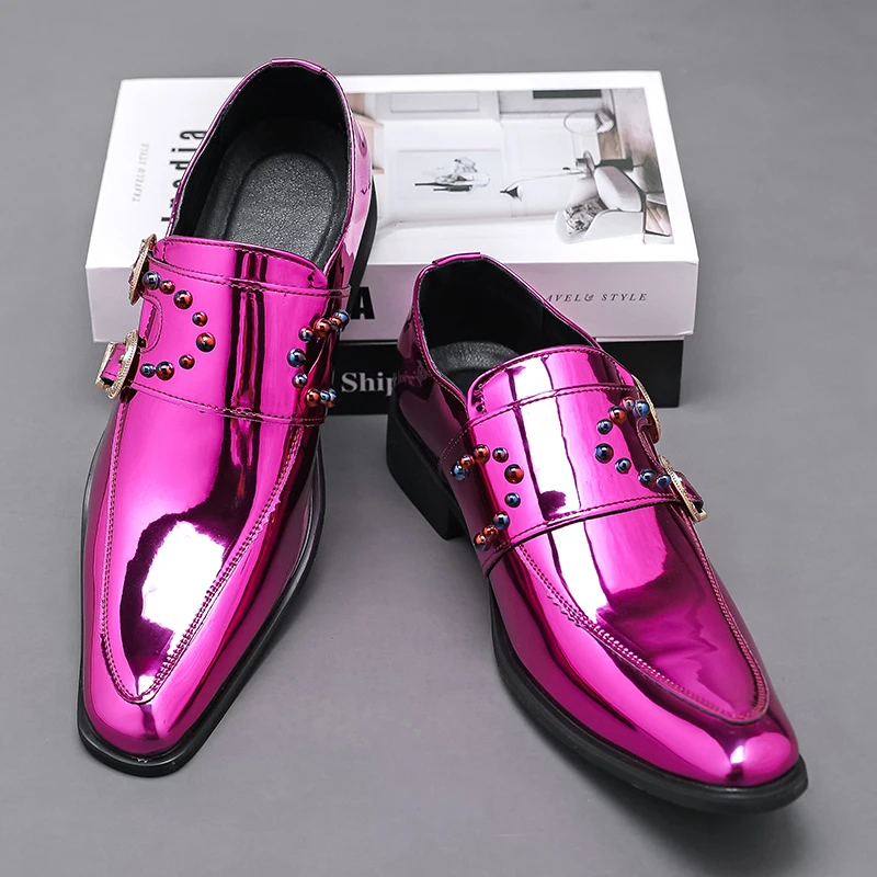 

New Fashionable Men Chelsea Shoes Men One-legged Business Office Fashion Pointed-toe Buckle Leather Shoes for Hosting Size 38-46