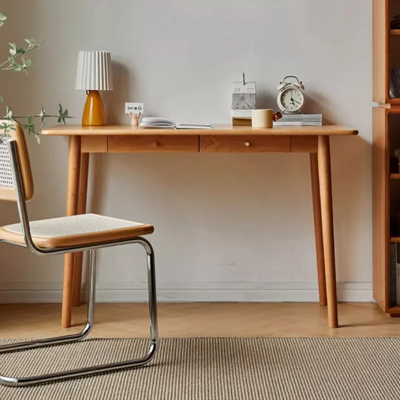 طاولة دراسة منزلية من الخشب الصلب بالكامل من خشب الكرز، مكتب كمبيوتر ياباني بسيط، مكتب كتابة شقة صغيرة