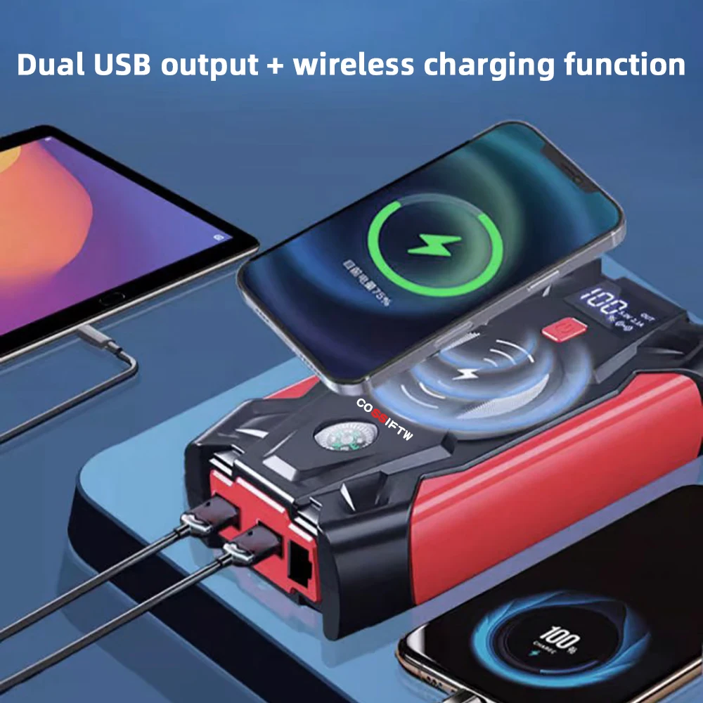 Battery Jumper Starter Portable with Wireless Charging 2000A Car Battery Jump Starter 8.0L Gas/6.0L Diesel 12v USB Flashlight