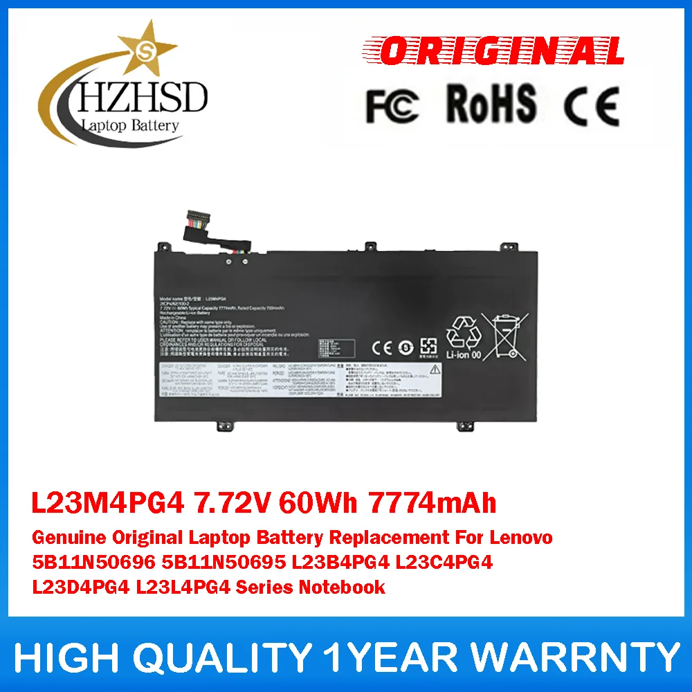 

L23M4PG4 7.72V 60Wh 7774mAh Genuine Original Laptop Battery For Lenovo 5B11N50696 5B11N50695 L23B4PG4 L23C4PG4 L23D4PG4 L23L4PG4
