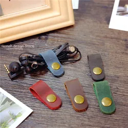Genuine Leather Cable Organizer Vintage Earphone Wire Data Line Clips Cable Winder Tie Cable Management Cord Organizer Office