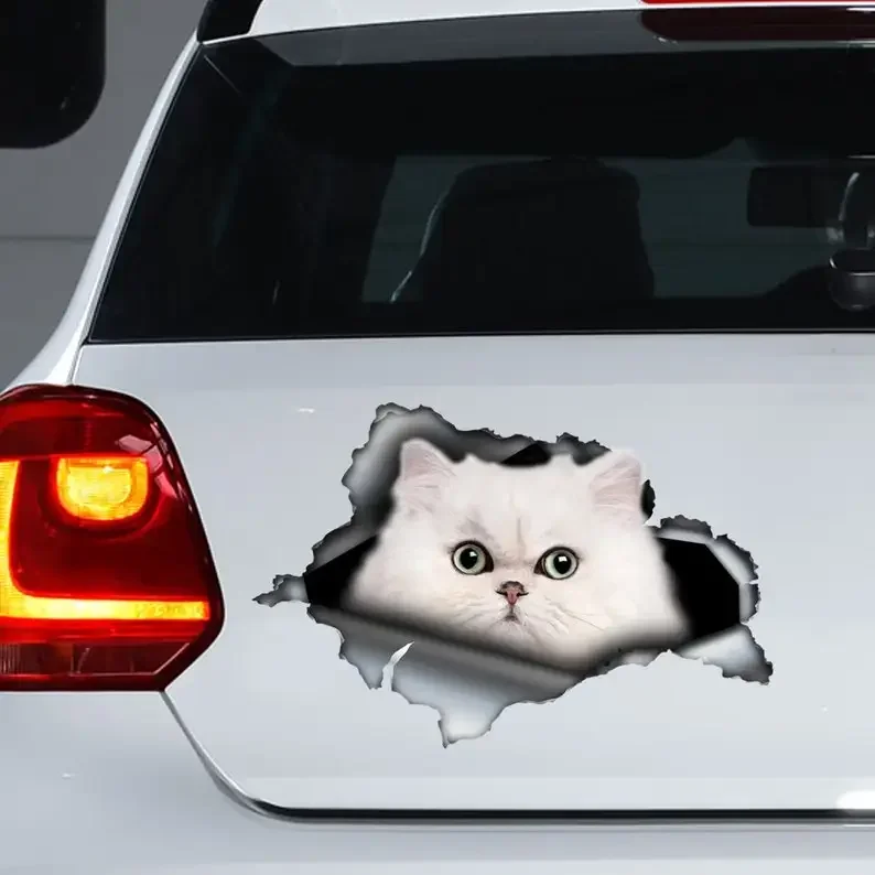White Persian cat car decal , white cat magnet, Persian cat sticker