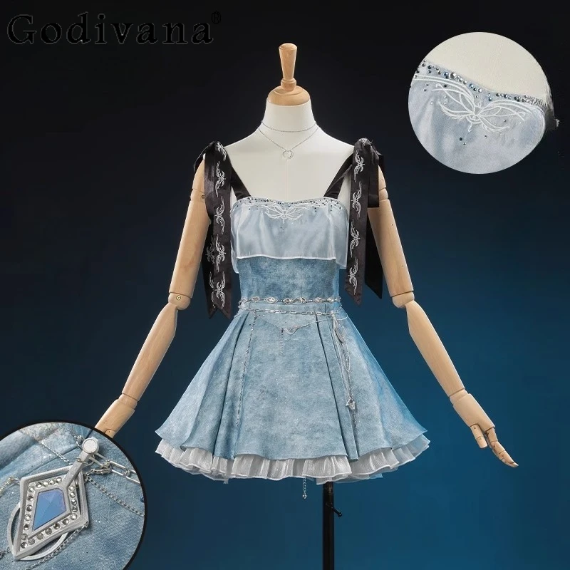 

Elegant Sleeveless Cosplay Dress Chain Necklace Props Full Set Outfit Uniform for Women Festival Party Girls Costume Dress