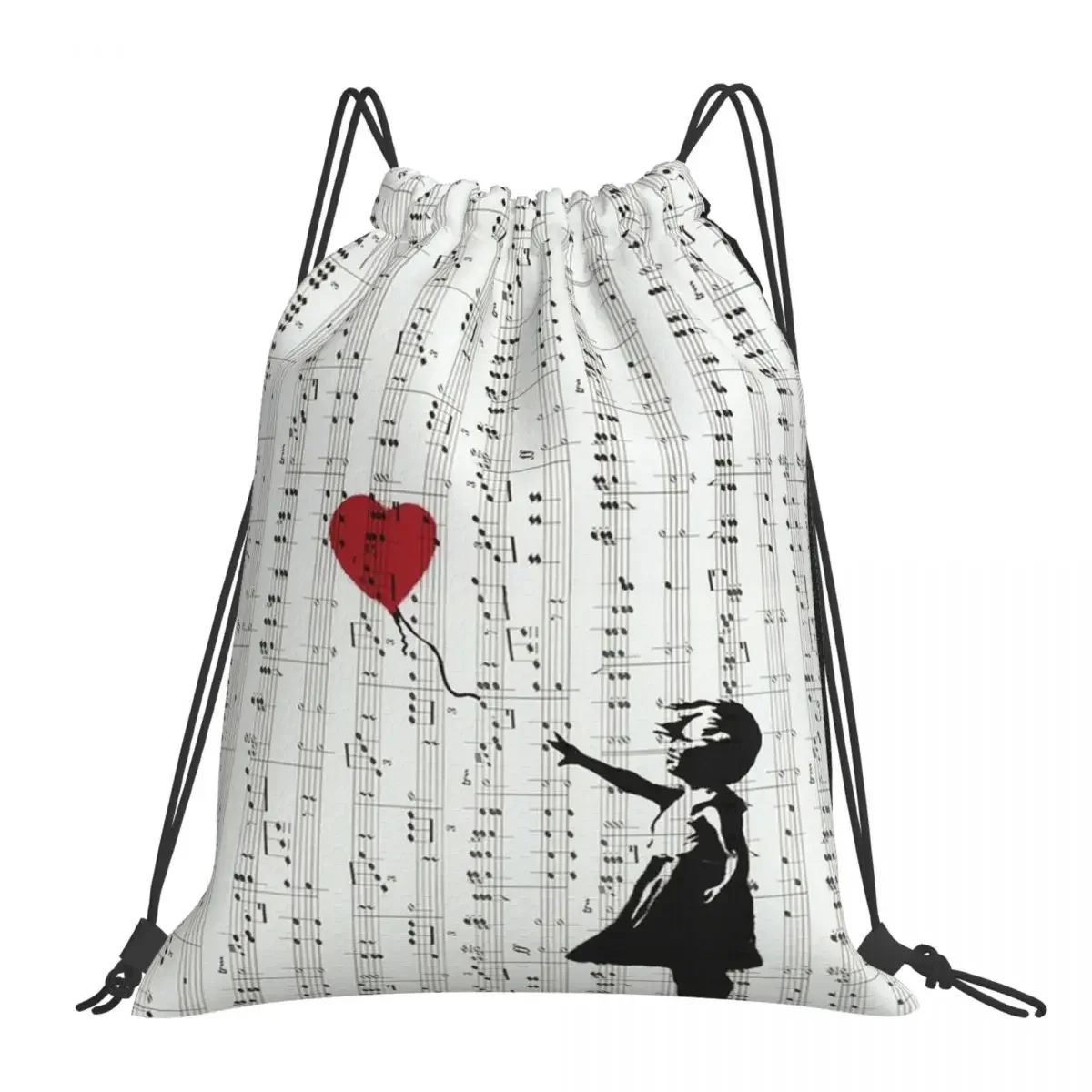 

Girl With A Red Balloon By Banksy, Contemporary Street Art Backpacks Drawstring Bags Drawstring Bundle Pocket Sports Bag BookBag