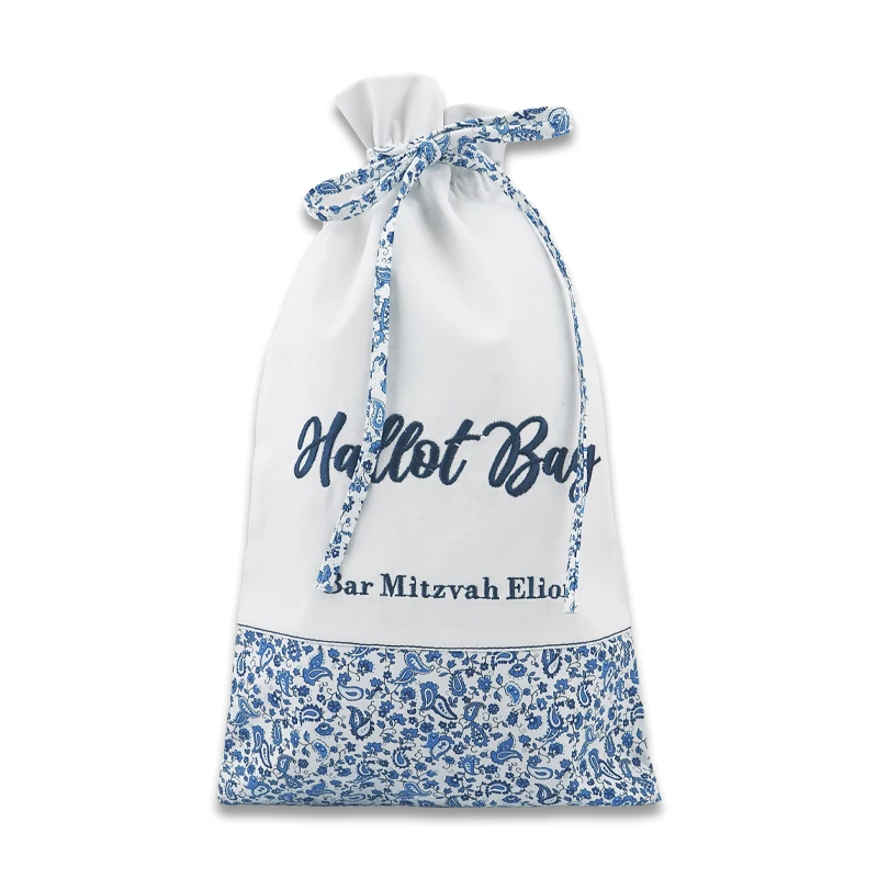 White Linen Embroidery Hallot Bag Kosher Wedding Floral Hallelujah Bag Belt Ethnic Style Outdoor Appropriate