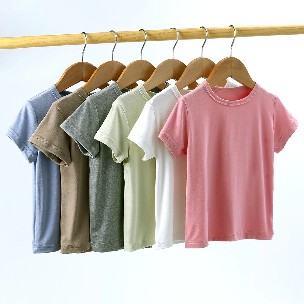 

Летняя футболка из модала для мальчиков и девочек от 1 до 7 лет, белая однотонная футболка с короткими рукавами, простая детская одежда, детские футболки унисекс