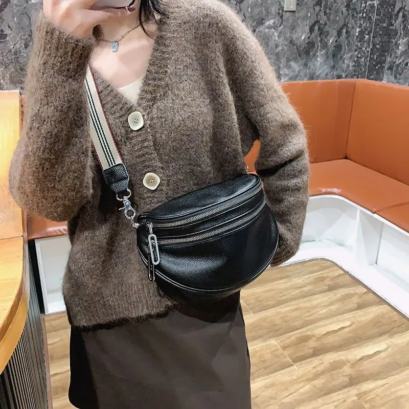 Female Retro Black All Match Handbags Casual Simple Punk Y2k Aesthetic Chest Bag Streetwear Trendy Women Shoulder Crossbody Bags