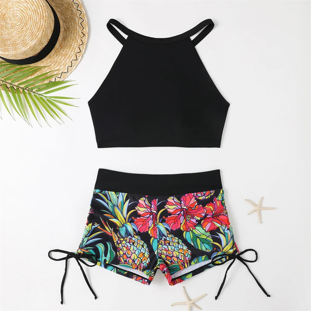 Conjunto de Bikini con estampado Sexy para mujer, traje de baño con cordón y espalda descubierta, Tankini Y2K, traje de baño para vacaciones, traje de playa, trajes de baño