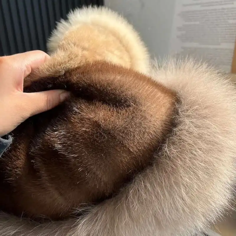 Real Mink Fur Hat For Women Winter Natural Mink Fur Hat With Fox Fur Brim Female Fashion Fisherman Hat Thicked Fur Bomber Hat view 4