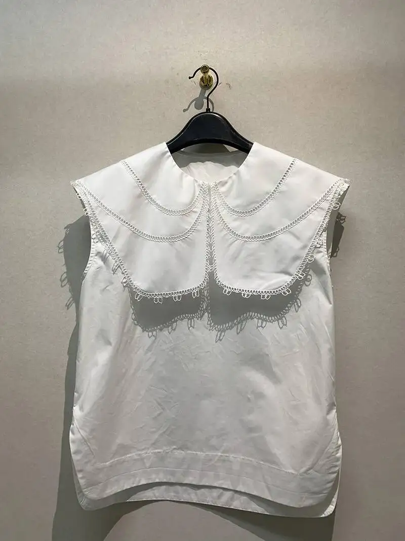 

BabYoung Simple Large Lapel Collar Lace Hollow Patchwork Blouse Loose Thin Mujer Blusa 2025 Summer New Korean Temperament Shirt