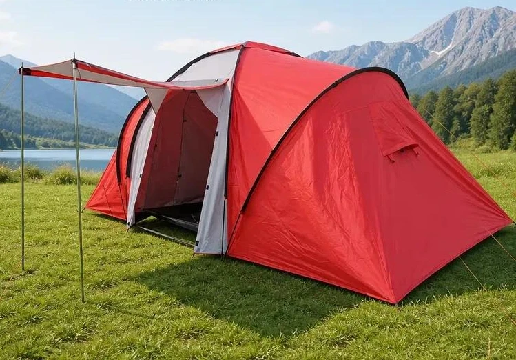 Four Seasons Universal Portable Outdoor Multiplayer 190T Polyester Cloth Tunnel Tent Glass Fiber Double Layer Fast Automatic
