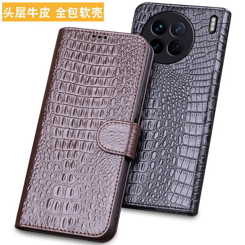 

Genuine Leather Magnet Clasp Phone Cover Case For Vivo X90s 90 X80 Pro Plus Kickstand Holster Cases Protective Full Funda