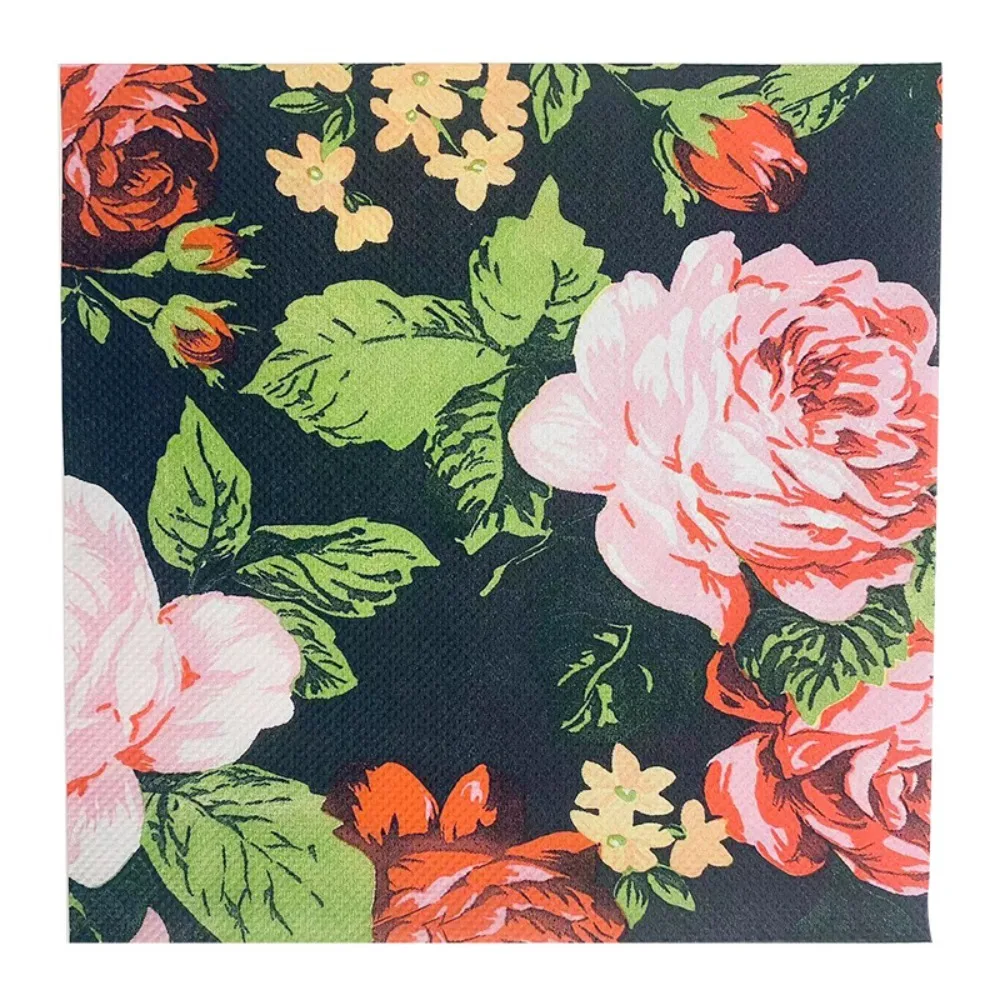 40PCS Disposable Flower Printed Paper Napkin Thickened Good Water Absorption Paper Towels Square Soft Tissue Banquet