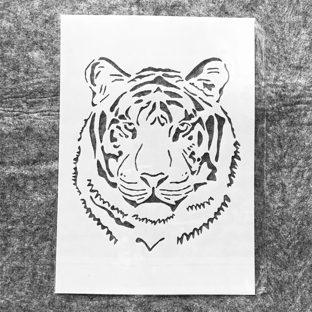 A4 29cm Tiger Head DIY Layering Stencils Wall Painting Scrapbook Coloring Embossing Album Decorative Template